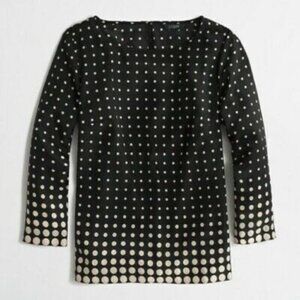 J. Crew Printed Scoop Neck Blouse Polka Dots Black